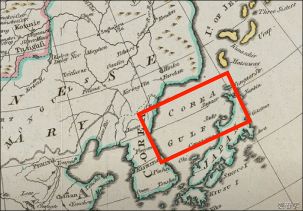 Ancient map showing Sea of Korea also known as Gulf of Korea, Corea Sea, Mare Di Corai published on the map from year 1643 to 1851