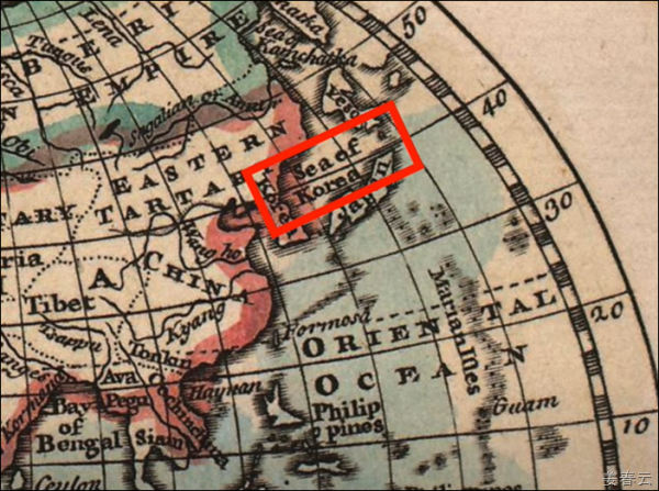 Ancient map showing Sea of Korea also known as Gulf of Korea, Corea Sea, Mare Di Corai published on the map from year 1643 to 1851