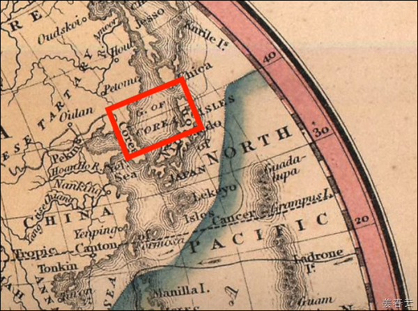 Ancient map showing Sea of Korea also known as Gulf of Korea, Corea Sea, Mare Di Corai published on the map from year 1643 to 1851