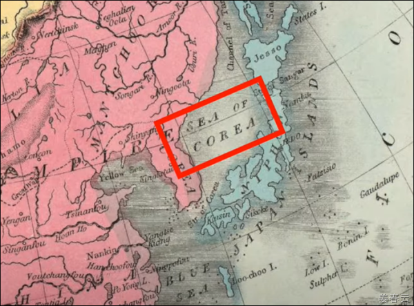 Ancient map showing Sea of Korea also known as Gulf of Korea, Corea Sea, Mare Di Corai published on the map from year 1643 to 1851