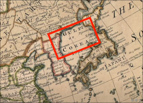 Ancient map showing Sea of Korea also known as Gulf of Korea, Corea Sea, Mare Di Corai published on the map from year 1643 to 1851