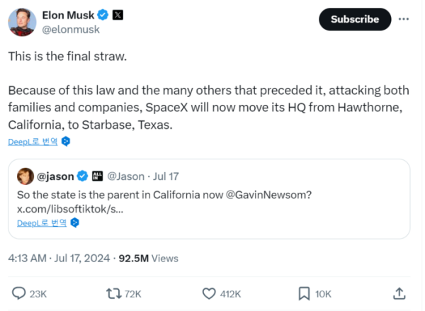 Why did Musk decide to leave California? It's because of his online feud with Democratic figures