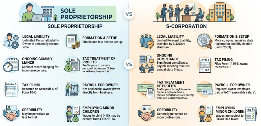 Business Structure Comparison: Sole Proprietorship vs S-Corporation